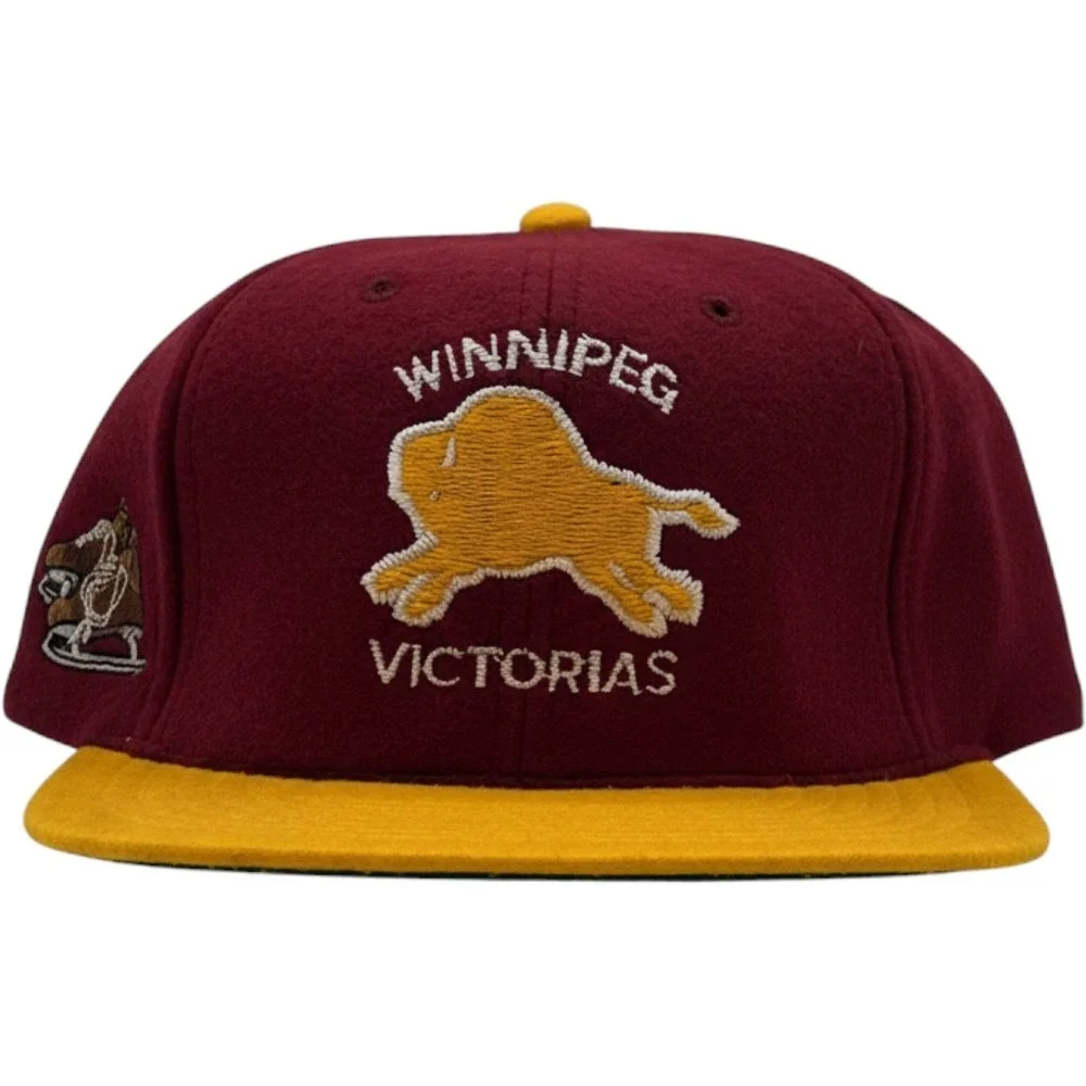 Vintage Winnipeg Victorias NHL Heritage Snapback Hat Burgundy Gold Wool